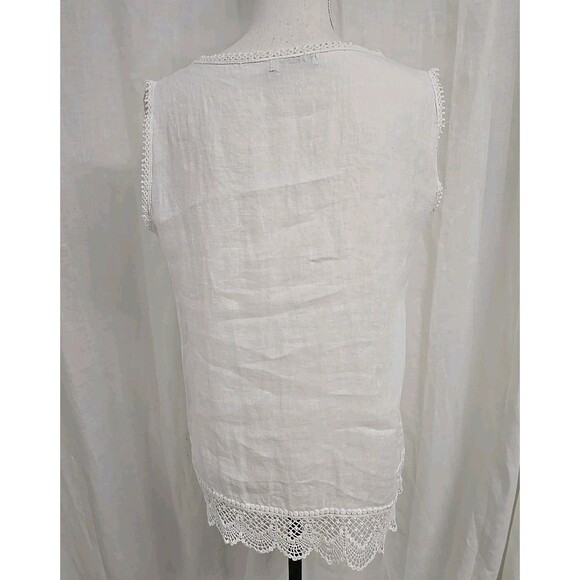 Laura Bianchi Made in Italy Sleeveless Blouse Top Crochet White 100% Linen Sz M - Picture 2 of 10
